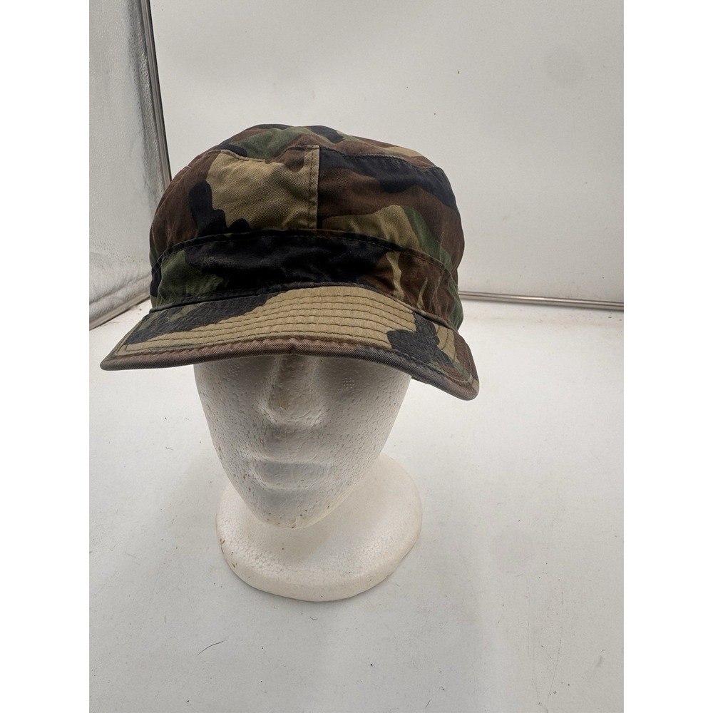 Vintage US Army Hat Cap Fitted Mens 7 Woodland Camo BDU Patrol Field 80s
